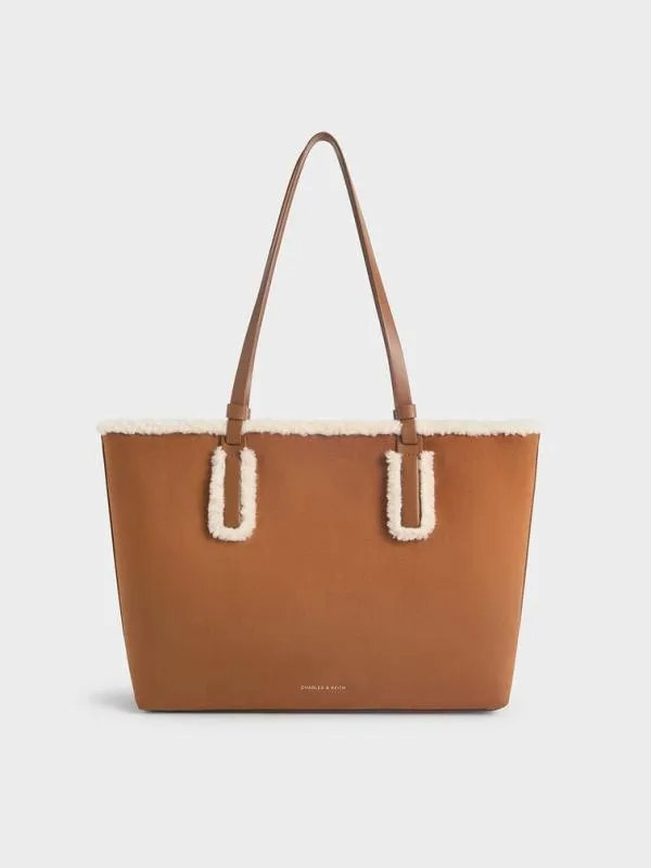 Women Noelle Faux Suede FurTrim Tote Bag 8211 Brown CHARLES and KEITH Tote Bags Women Noelle Faux Suede FurTrim Tote Bag 8211 Brown CHARLES and KEITH Tote Bags