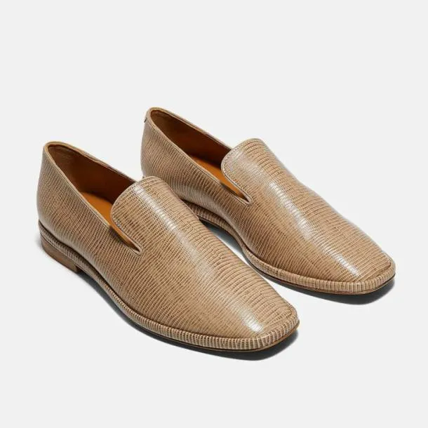 Women OLYMPIA Sand Beige Lizard Printed Clergerie Loafers and Moccasins