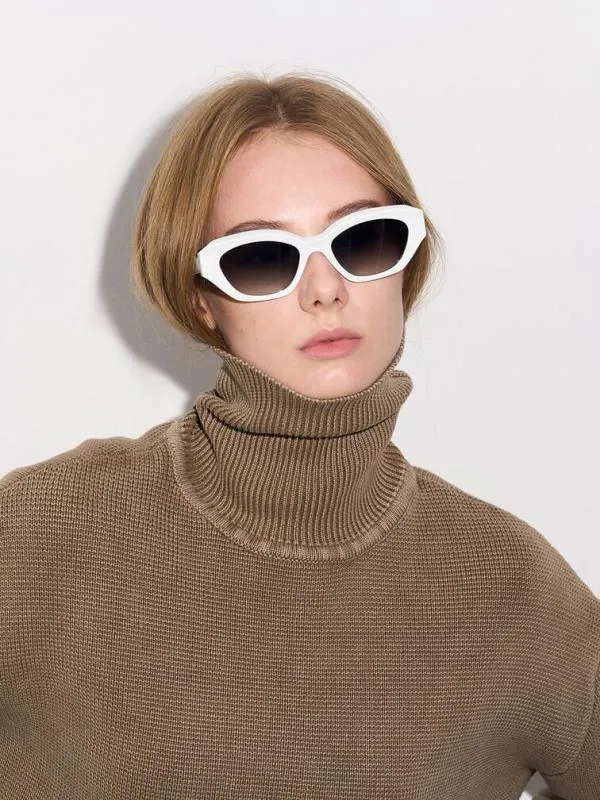 Women Onyx Recycled Acetate CatEye Sunglasses 8211 White CHARLES and KEITH Cateye
