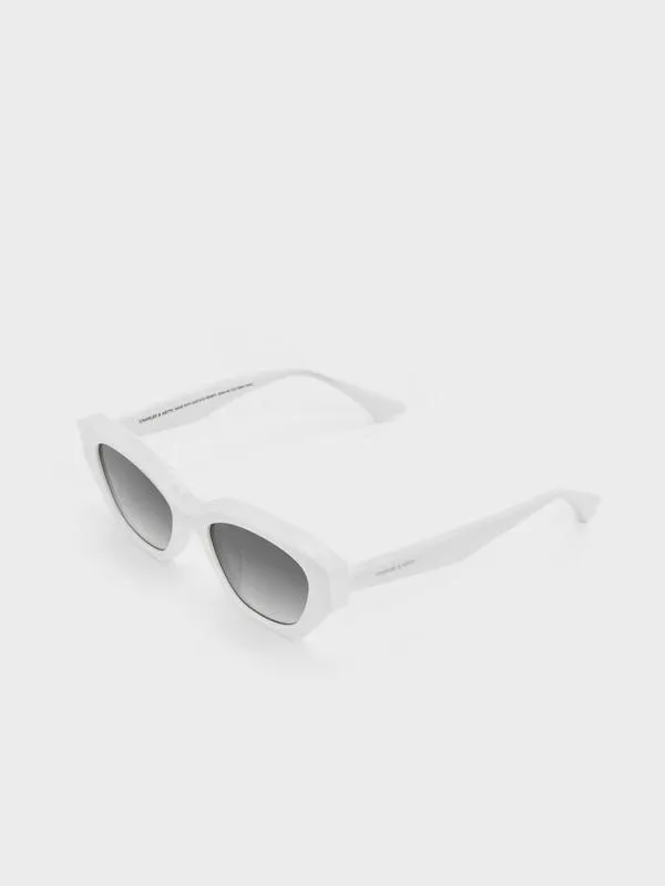 Women Onyx Recycled Acetate CatEye Sunglasses 8211 White CHARLES and KEITH Cateye