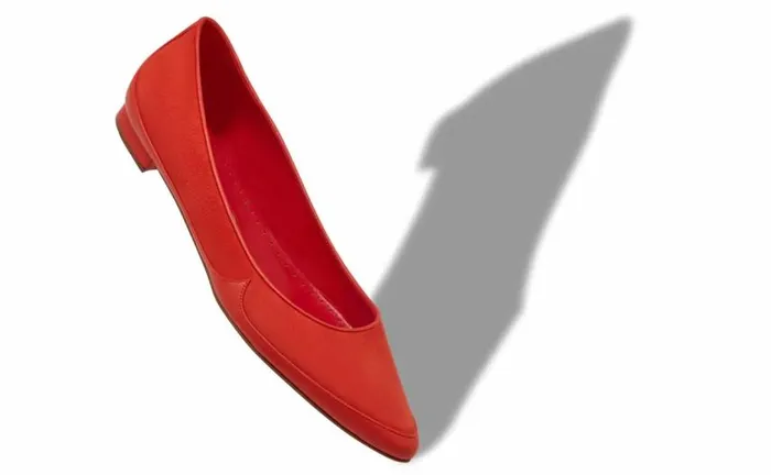 Women Orange Nappa Leather And Suede Flat Pumps Manolo Blahnik Flats