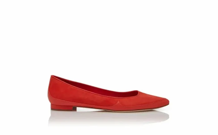 Women Orange Nappa Leather And Suede Flat Pumps Manolo Blahnik Flats