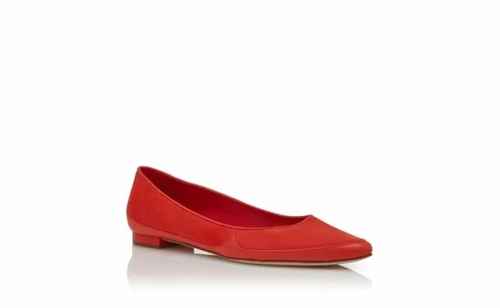 Women Orange Nappa Leather And Suede Flat Pumps Manolo Blahnik Flats