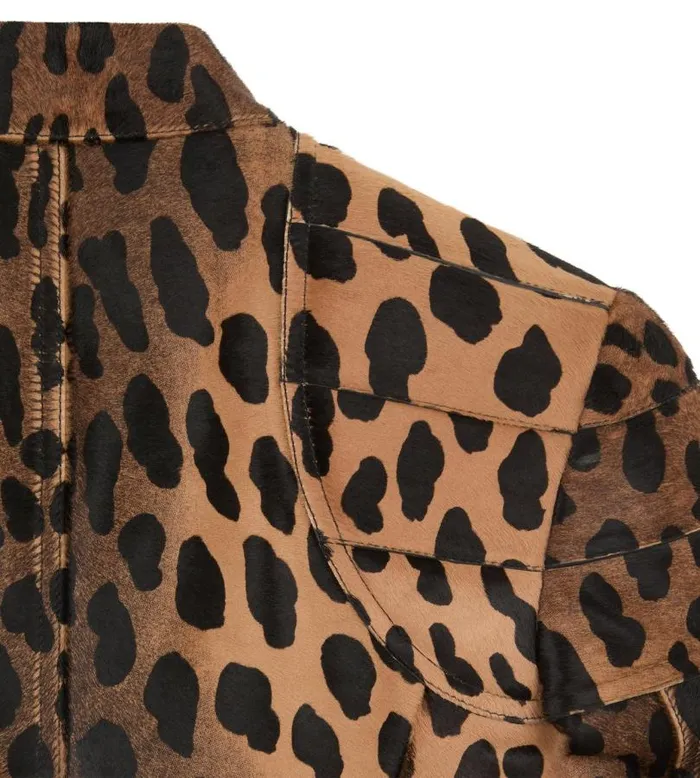 Women Outerwear Tom Ford Leopard Printed Calf Hair Biker Jacket Black Beige