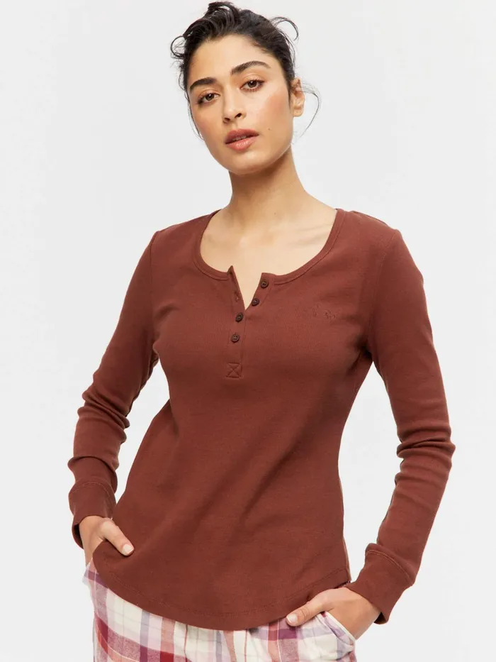 Women PA Classic Rib Henley Pale Pink Peter Alexander Classic Tops