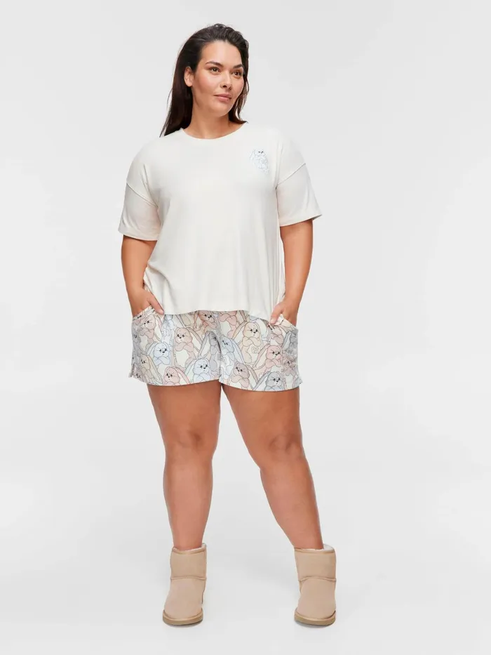 Women PA Plus Grumpy Bunny Plush Oversized Tee Oatmeal Peter Alexander Tops