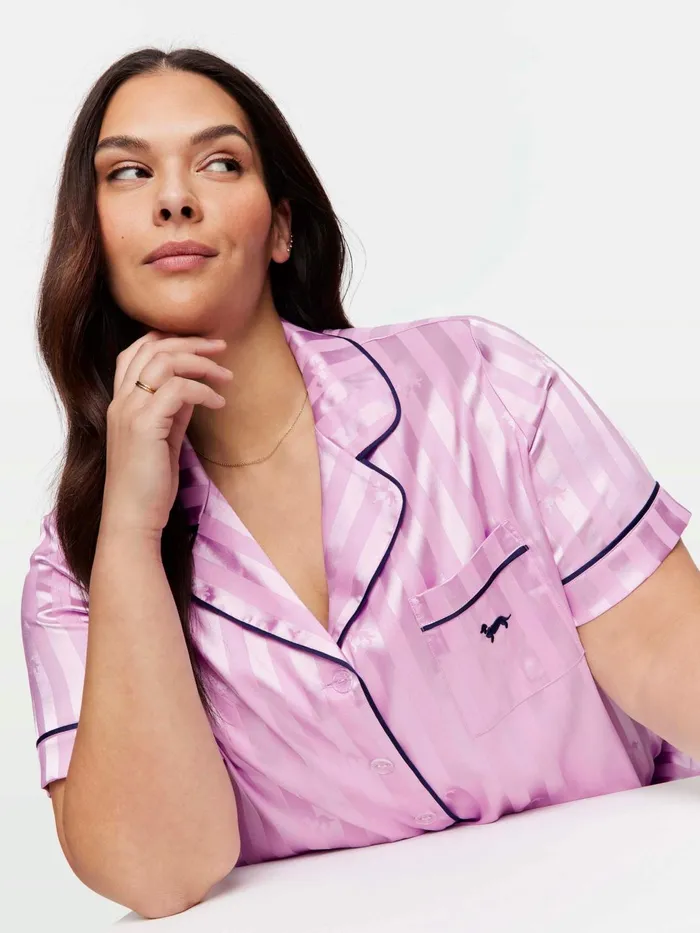Women PA Plus Lilac Penny Chic Satin Stripe Pj Set Lilac Peter Alexander Sets and Onesies