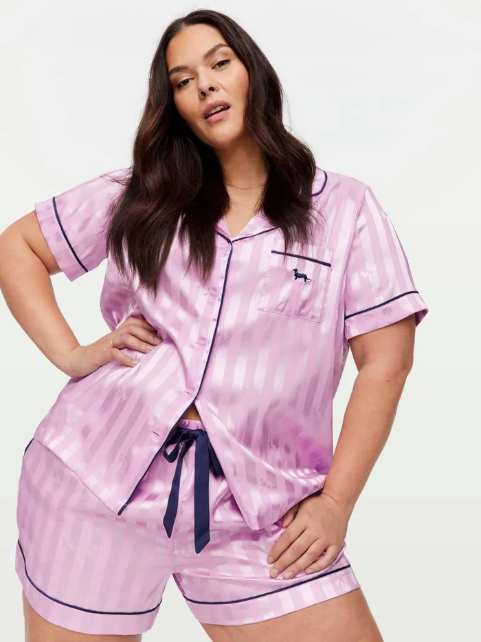 Women PA Plus Lilac Penny Chic Satin Stripe Pj Set Lilac Peter Alexander Sets and Onesies