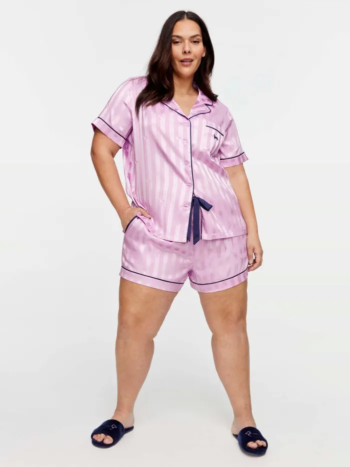 Women PA Plus Lilac Penny Chic Satin Stripe Pj Set Lilac Peter Alexander Sets and Onesies