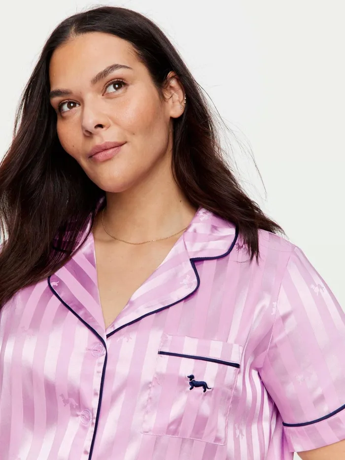 Women PA Plus Lilac Penny Chic Satin Stripe Pj Set Lilac Peter Alexander Sets and Onesies