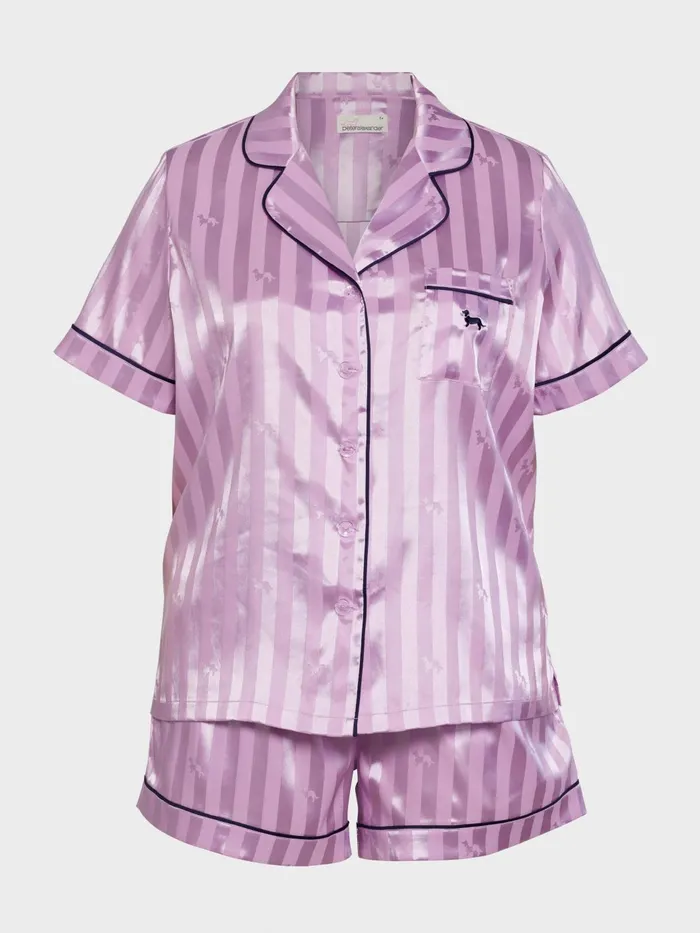 Women PA Plus Lilac Penny Chic Satin Stripe Pj Set Lilac Peter Alexander Sets and Onesies