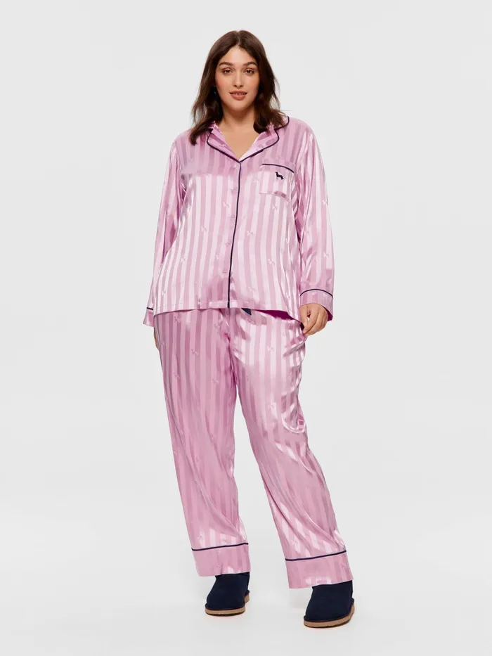 Women PA Plus Lilac Penny Stripe Chic Satin Long Sleeve Pj Set Lilac Peter Alexander Sets and Onesies