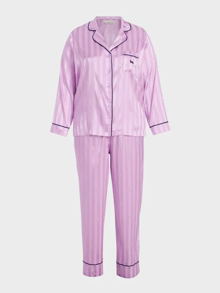 Women PA Plus Lilac Penny Stripe Chic Satin Long Sleeve Pj Set Lilac Peter Alexander Sets and Onesies