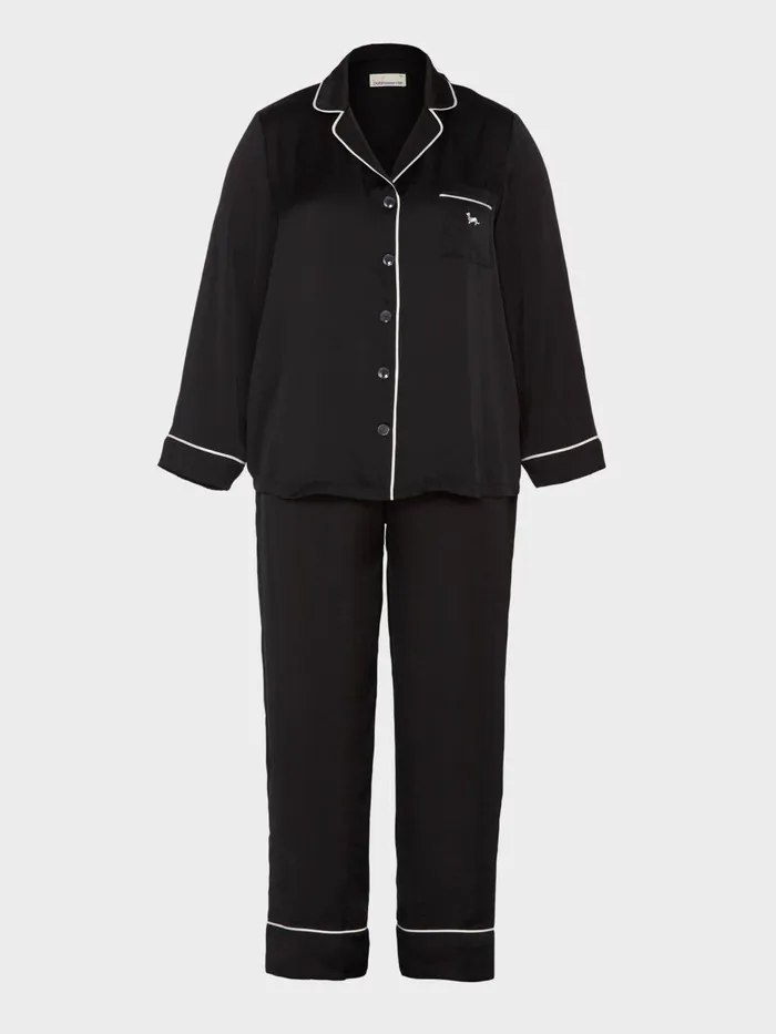 Women PA Plus Long Black Chic Satin Pj Set Black Peter Alexander Sets and Onesies