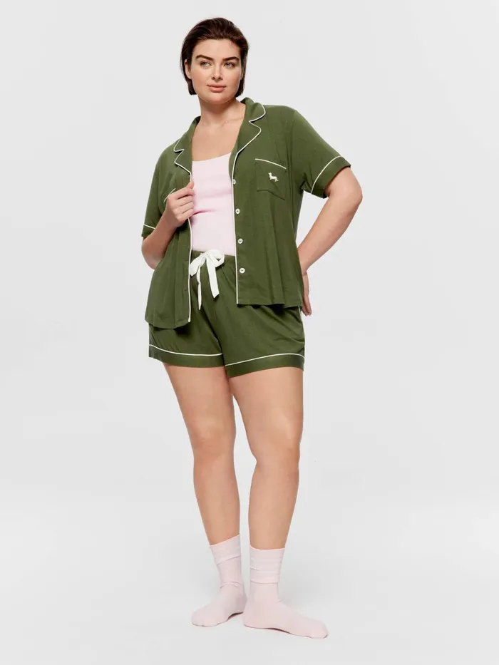 Women PA Plus Olive Bamboo Shortie Pj Set Green Peter Alexander Sets and Onesies