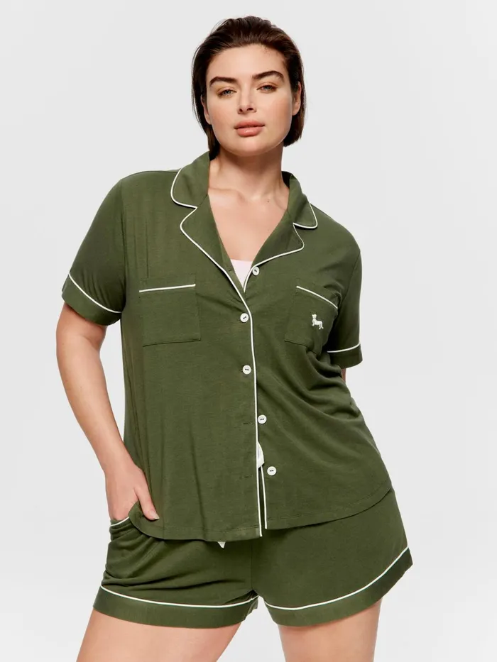 Women PA Plus Olive Bamboo Shortie Pj Set Green Peter Alexander Sets and Onesies