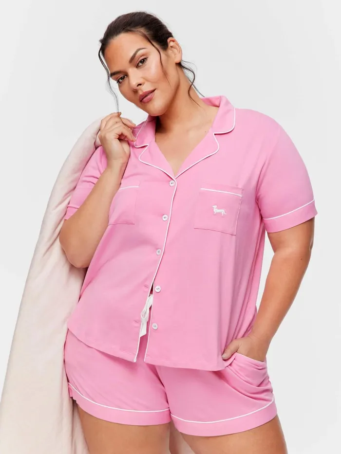 Women PA Plus Pink Bamboo Shortie Pj Set Pink Peter Alexander Sets and Onesies