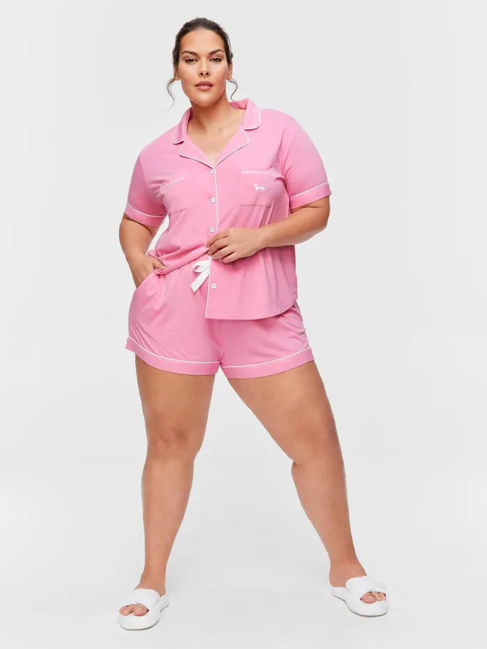 Women PA Plus Pink Bamboo Shortie Pj Set Pink Peter Alexander Sets and Onesies