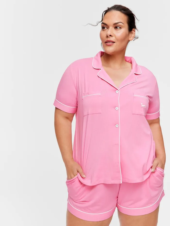 Women PA Plus Pink Bamboo Shortie Pj Set Pink Peter Alexander Sets and Onesies