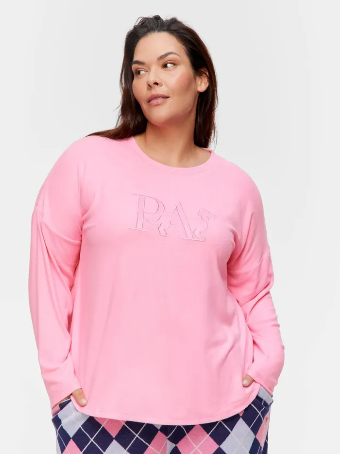 Women PA Plus Pink Plush Logo Sweater Pink Peter Alexander Tops