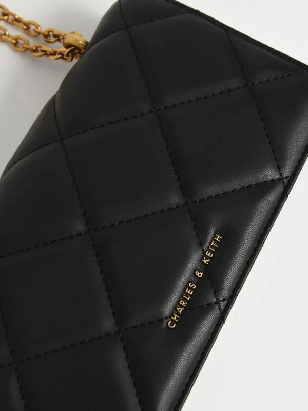 Women Paffuto Chain Handle Quilted Long Wallet 8211 Black CHARLES and KEITH Long Wallets