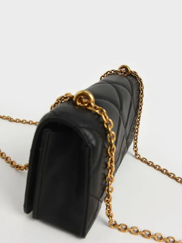 Women Paffuto Chain Handle Quilted Long Wallet 8211 Black CHARLES and KEITH Long Wallets