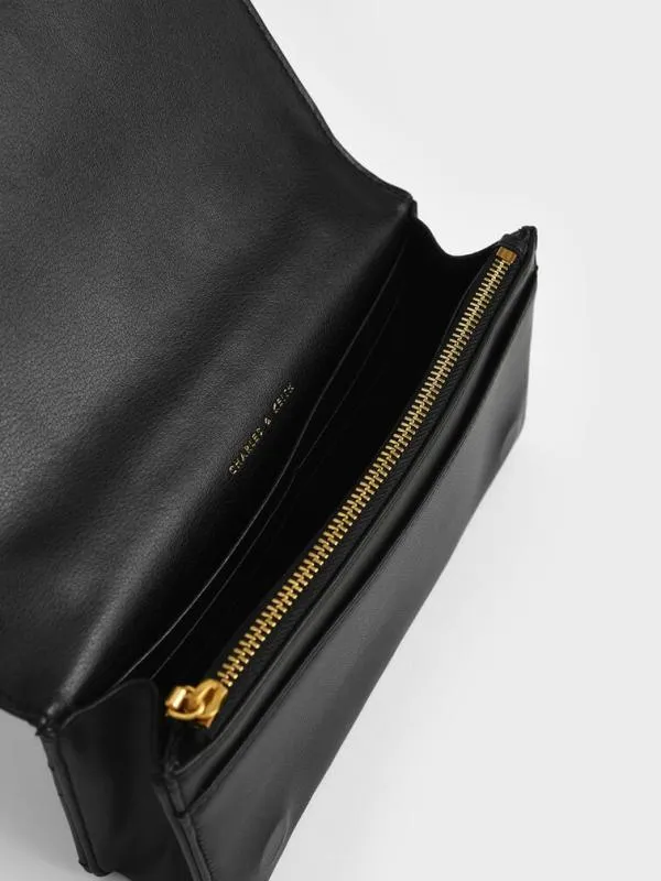 Women Paffuto Chain Handle Quilted Long Wallet 8211 Black CHARLES and KEITH Long Wallets