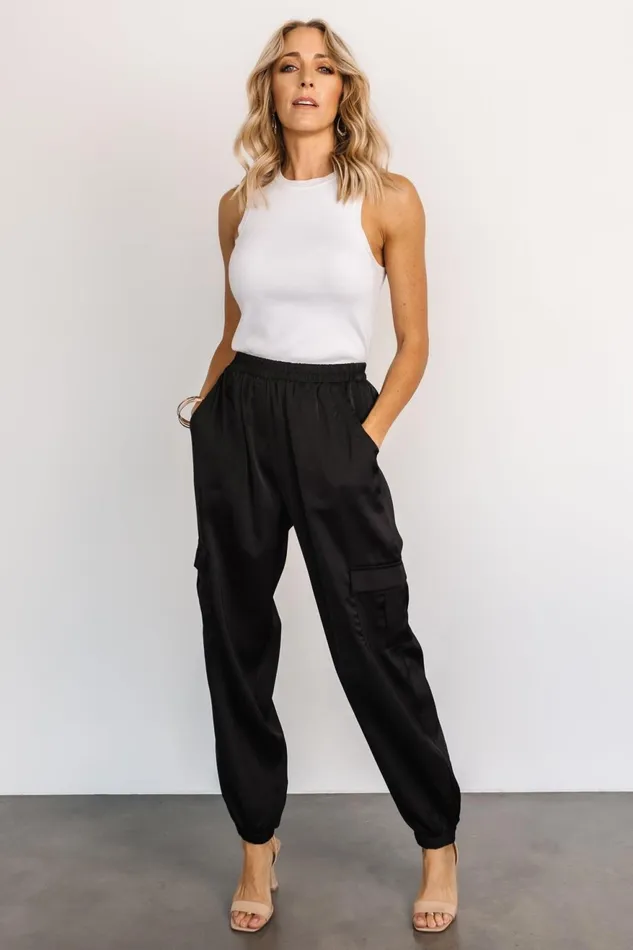 Women Pants Baltic Born William Satin Jogger Pants Black