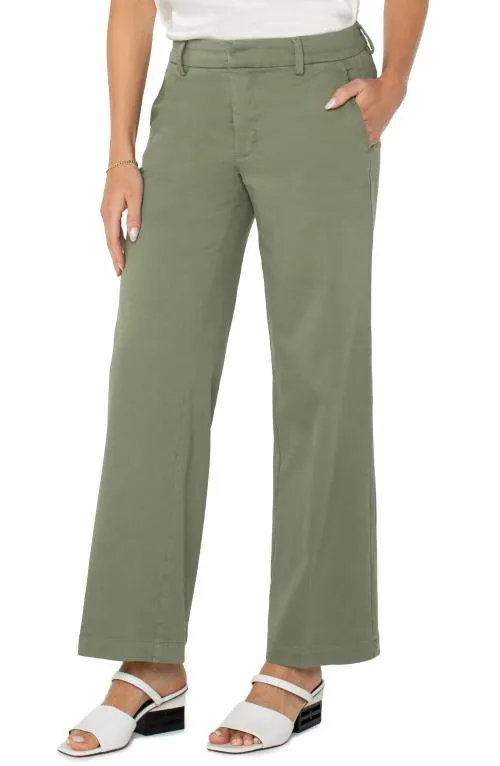 Women Pants Liverpool Los Angeles Kelsey Wide Leg Trouser Martini Olive