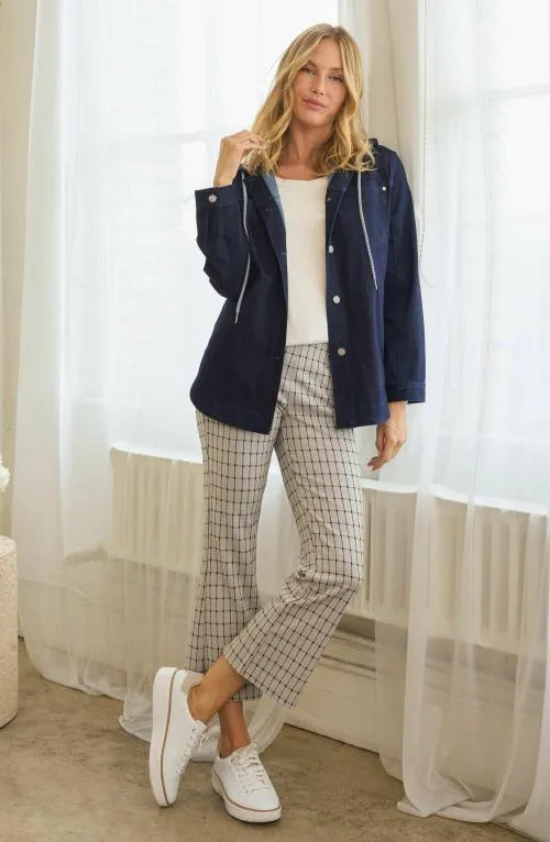 Women Pants Liverpool Los Angeles Stella Kick Flare With Welt Pockets Navy Taupe Grid