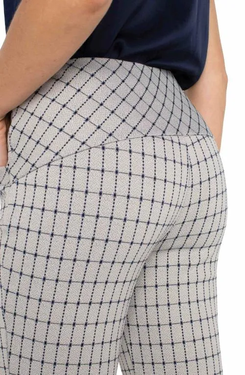 Women Pants Liverpool Los Angeles Stella Kick Flare With Welt Pockets Navy Taupe Grid