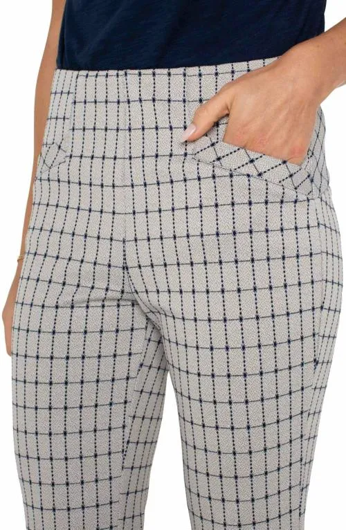 Women Pants Liverpool Los Angeles Stella Kick Flare With Welt Pockets Navy Taupe Grid