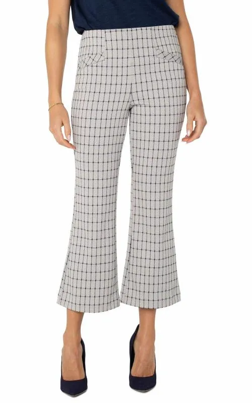 Women Pants Liverpool Los Angeles Stella Kick Flare With Welt Pockets Navy Taupe Grid