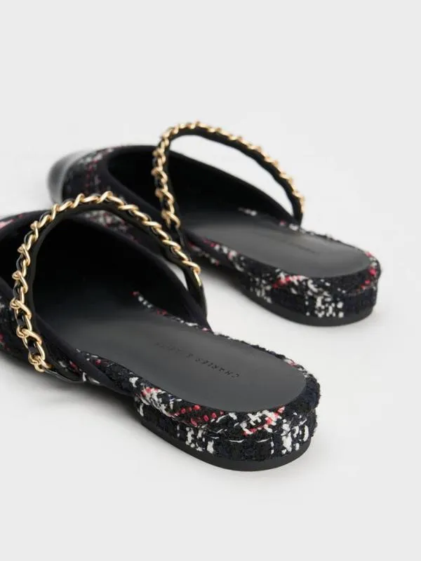 Women Patent and Tweed ChainStrap Mules 8211 Multi CHARLES and KEITH Flats