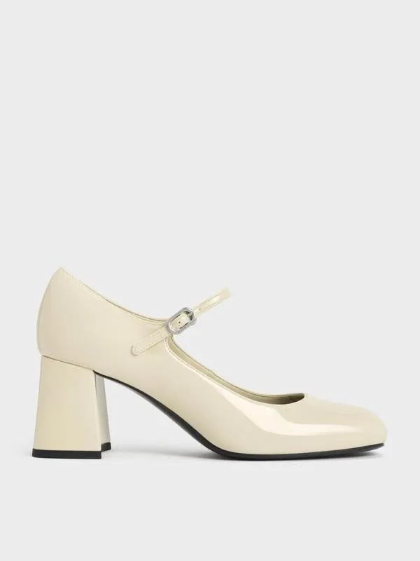 Women Patent BlockHeel Mary Jane Pumps 8211 Chalk CHARLES and KEITH Heels