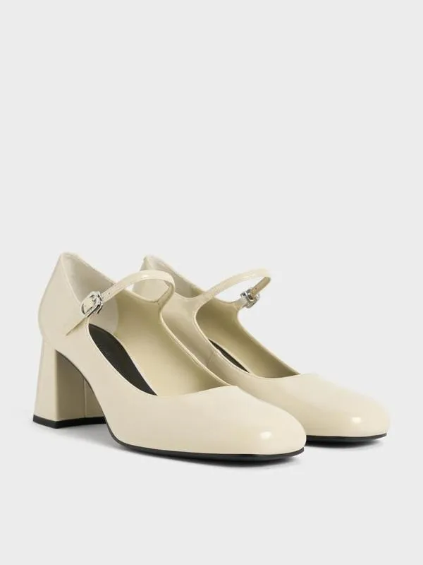 Women Patent BlockHeel Mary Jane Pumps 8211 Chalk CHARLES and KEITH Heels