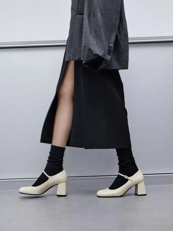 Women Patent BlockHeel Mary Jane Pumps 8211 Chalk CHARLES and KEITH Heels