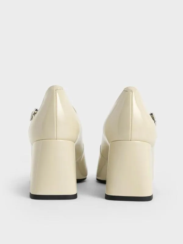 Women Patent BlockHeel Mary Jane Pumps 8211 Chalk CHARLES and KEITH Heels