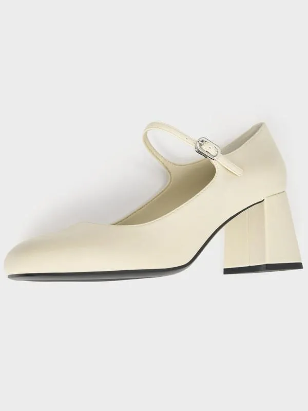 Women Patent BlockHeel Mary Jane Pumps 8211 Chalk CHARLES and KEITH Heels