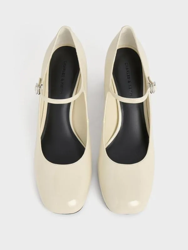 Women Patent BlockHeel Mary Jane Pumps 8211 Chalk CHARLES and KEITH Heels