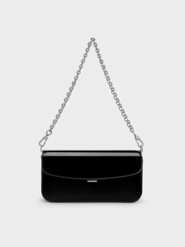 Women Patent ChainHandle Shoulder Bag 8211 Noir CHARLES and KEITH Shoulder Bags Women Patent ChainHandle Shoulder Bag 8211 Noir CHARLES and KEITH Shoulder Bags