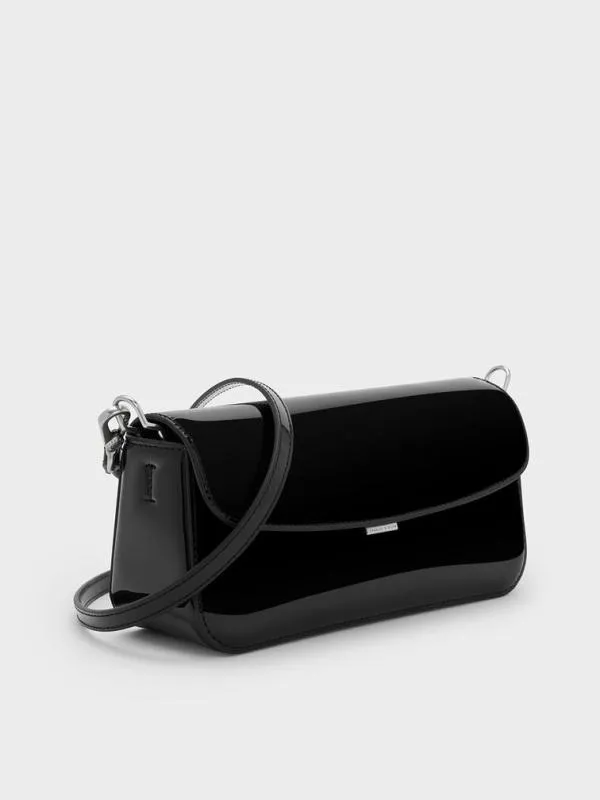 Women Patent ChainHandle Shoulder Bag 8211 Noir CHARLES and KEITH Shoulder Bags