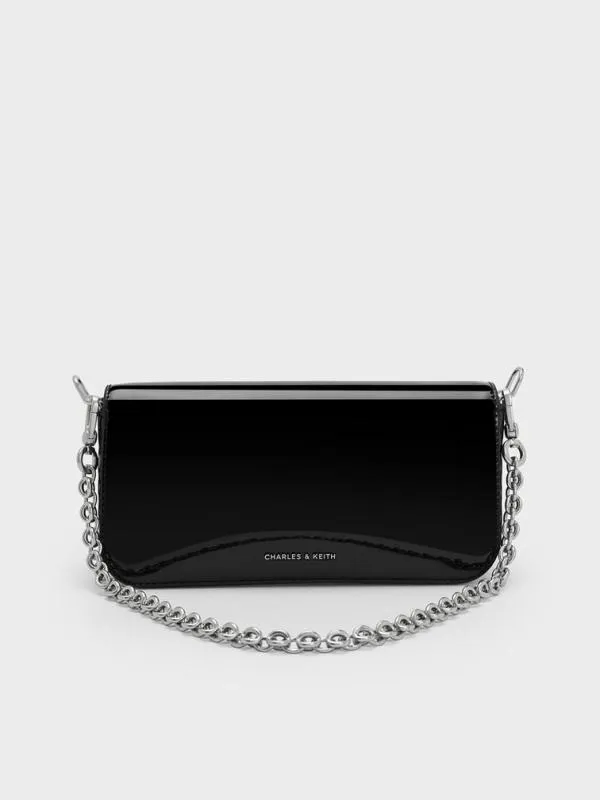Women Patent ChainHandle Shoulder Bag 8211 Noir CHARLES and KEITH Shoulder Bags