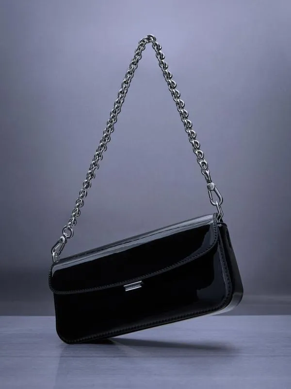 Women Patent ChainHandle Shoulder Bag 8211 Noir CHARLES and KEITH Shoulder Bags
