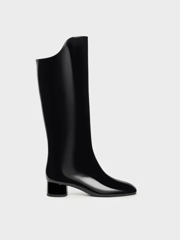 Women Patent Elongated SquareToe KneeHigh Boots 8211 Black Patent CHARLES and KEITH Boots Women Patent Elongated SquareToe KneeHigh Boots 8211 Black Patent CHARLES and KEITH Boots