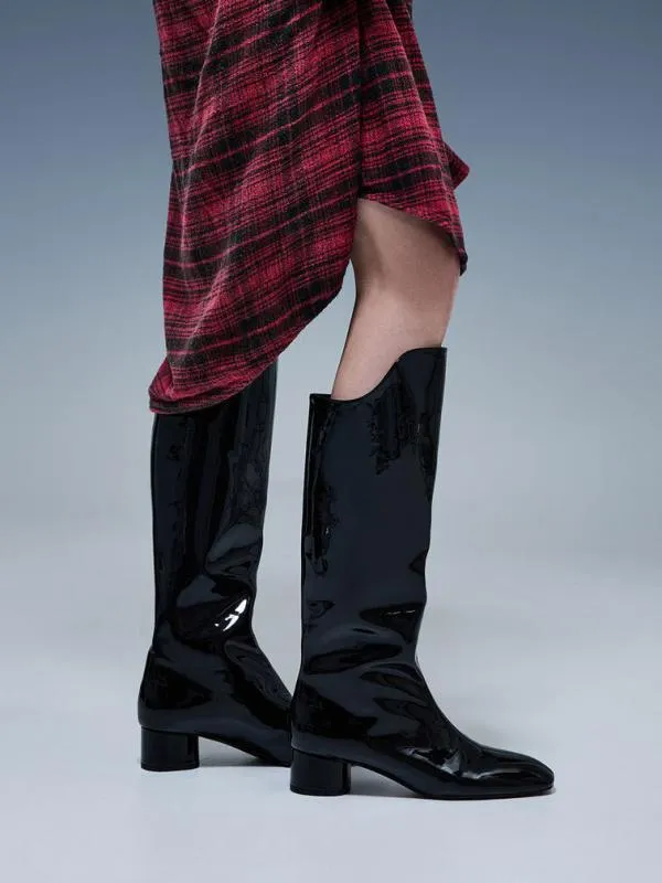 Women Patent Elongated SquareToe KneeHigh Boots 8211 Black Patent CHARLES and KEITH Boots