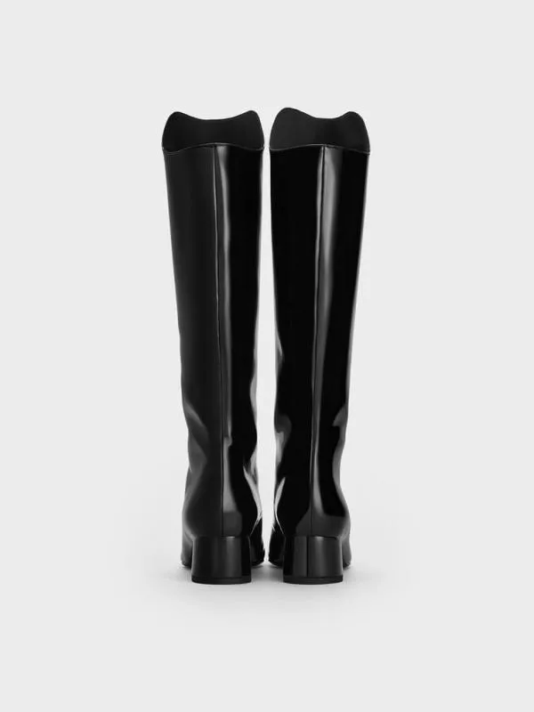 Women Patent Elongated SquareToe KneeHigh Boots 8211 Black Patent CHARLES and KEITH Boots