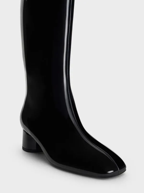 Women Patent Elongated SquareToe KneeHigh Boots 8211 Black Patent CHARLES and KEITH Boots