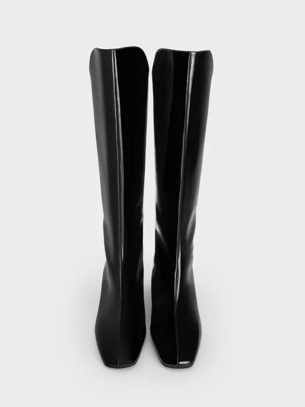 Women Patent Elongated SquareToe KneeHigh Boots 8211 Black Patent CHARLES and KEITH Boots