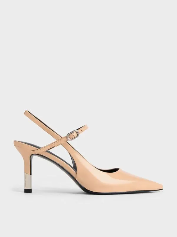Women Patent TwoTone Heel Slingback Pumps 8211 Nude CHARLES and KEITH Heels
